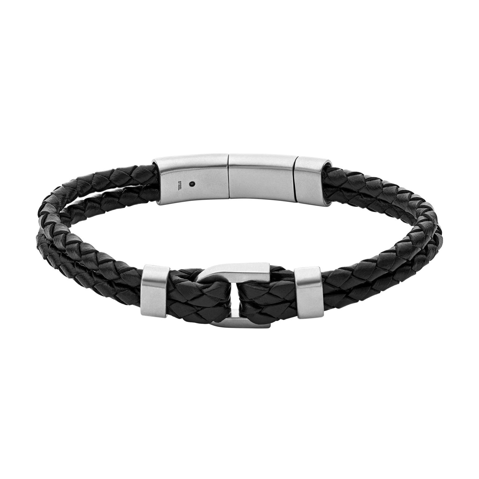 Fossil Heritage D-Link Black Leather Bracelet JF04202040