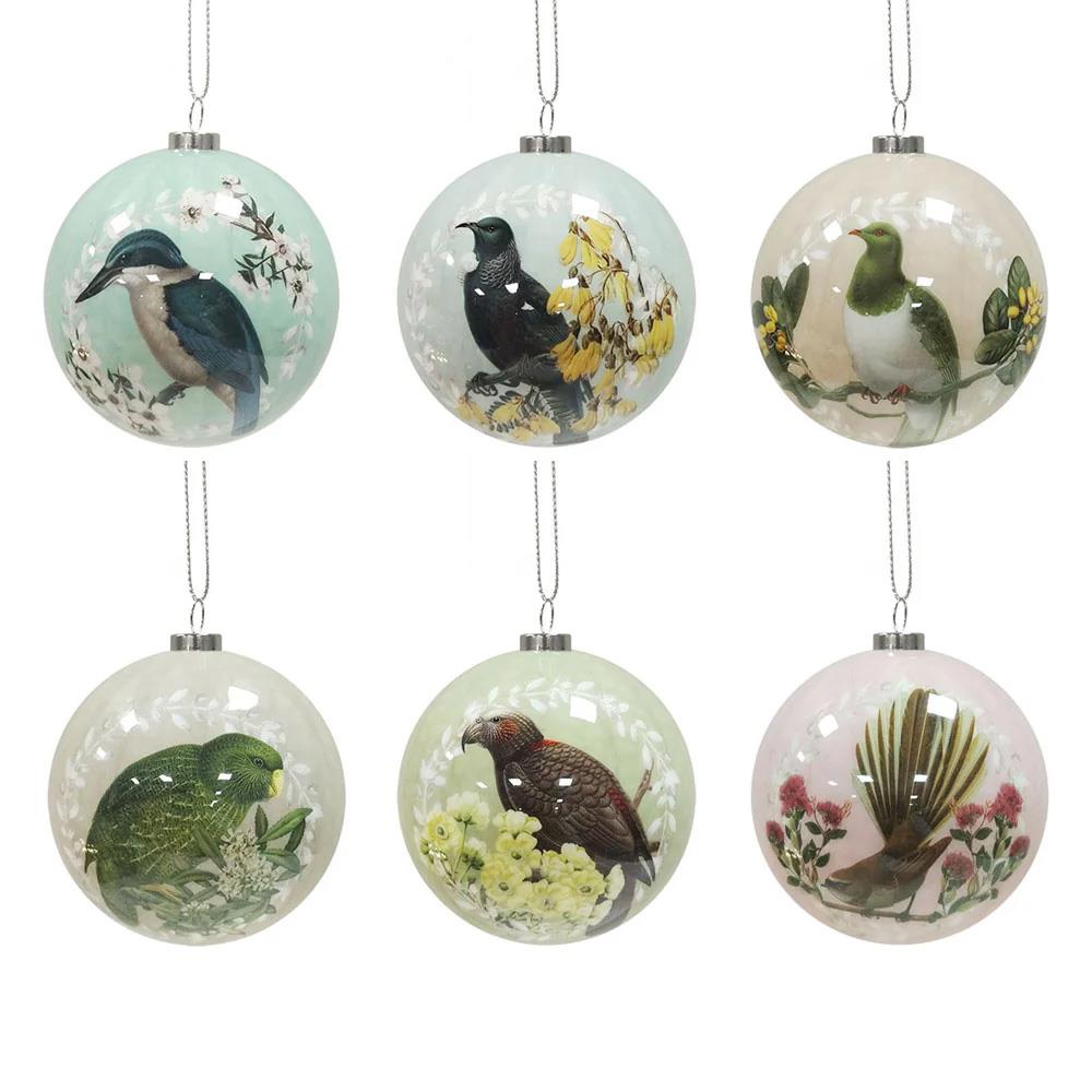 100% New Zealand Box Of Six Native Bird Christmas Baubles