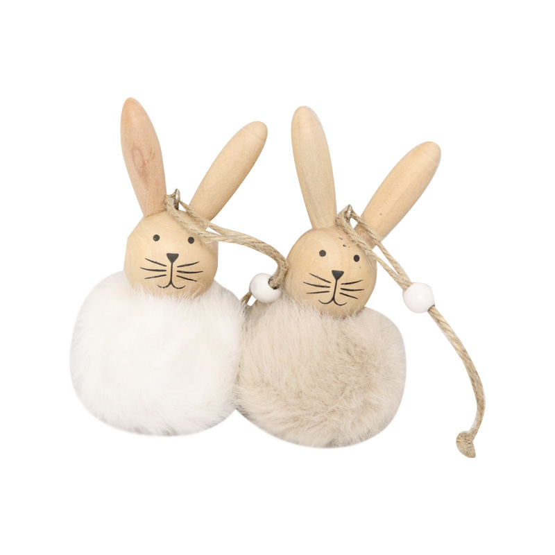 Stockholm Wooden Fluffy Bunny Hanging 9cm