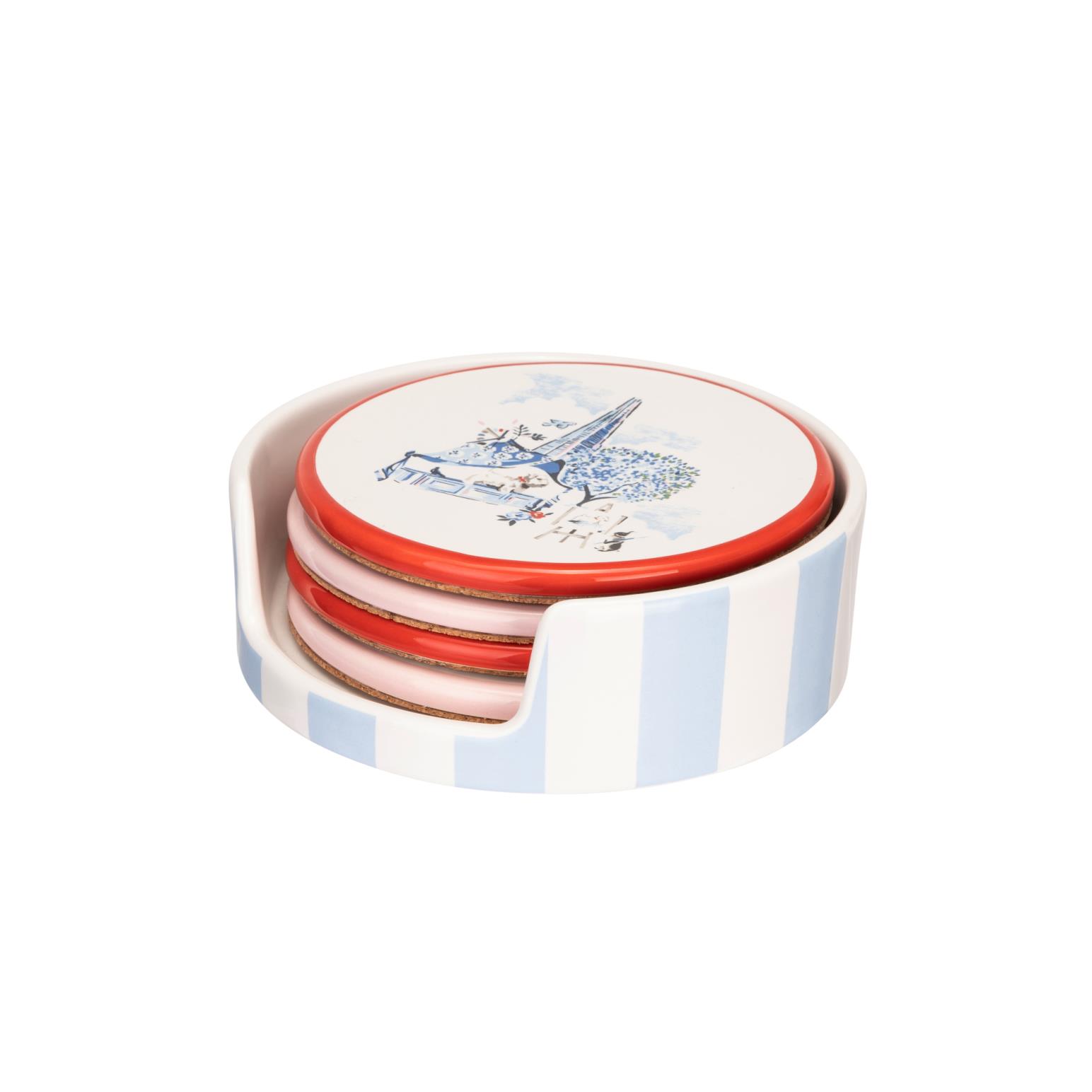 Cath Kidston London Ceramic Coasters In Holder