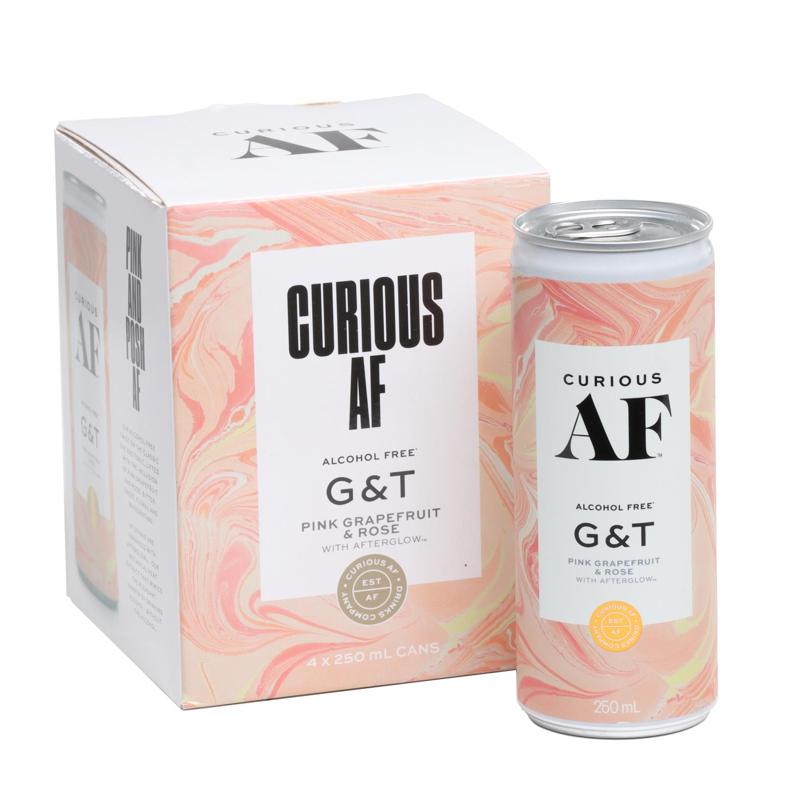 Curious AF Alcohol Free Pink Grapefruit & Rose G&T 4 x 250ml