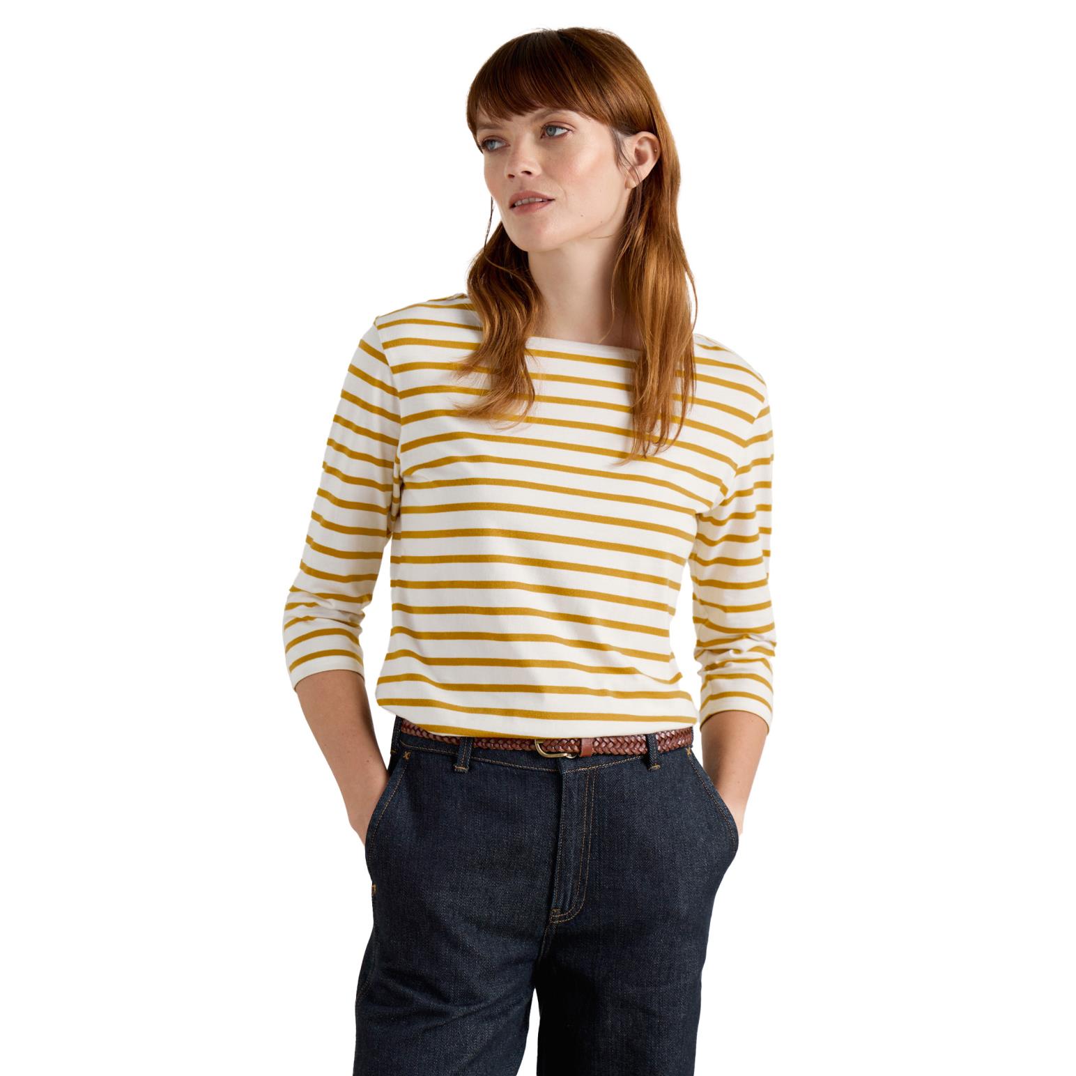 Seasalt Cornwall Sailor Top Breton Chalk Dark Dijon