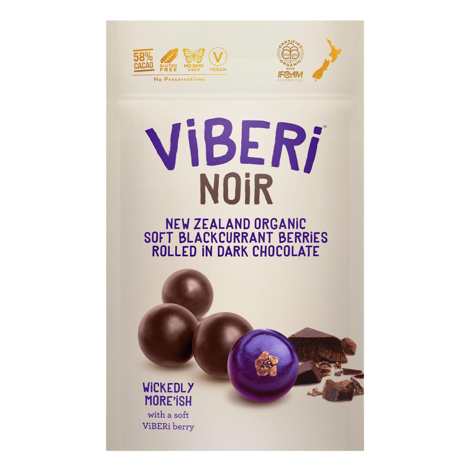 Viberi Noir Soft Blackcurrants Rolled In 58% Dark Chocolate 90g