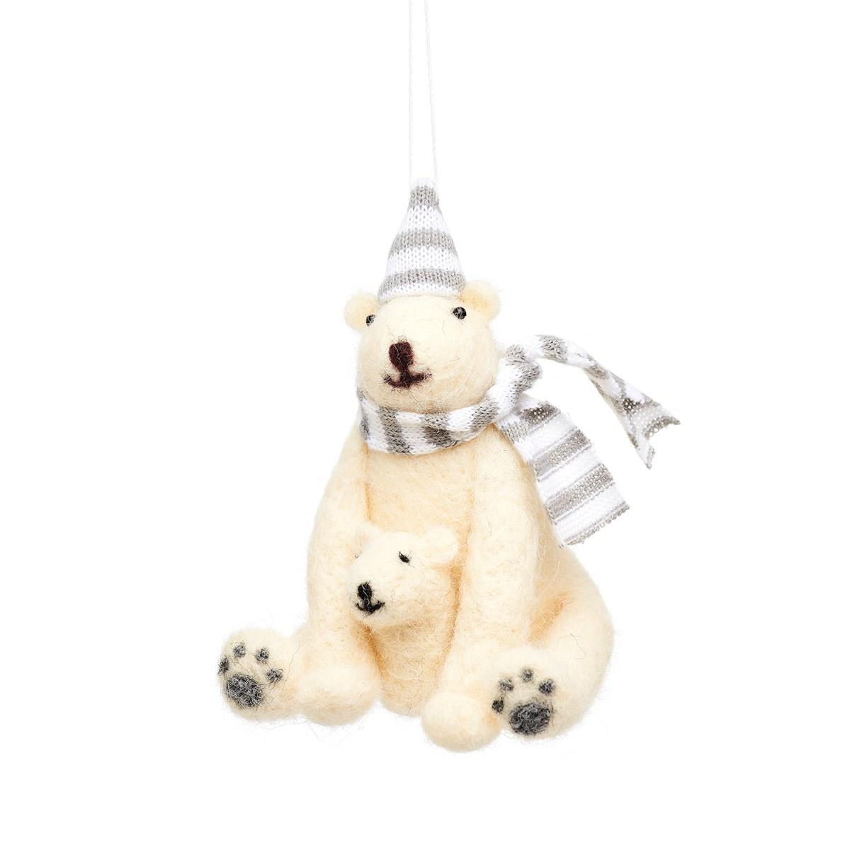 Sass & Belle Polar Bear with Baby Felt Decoration