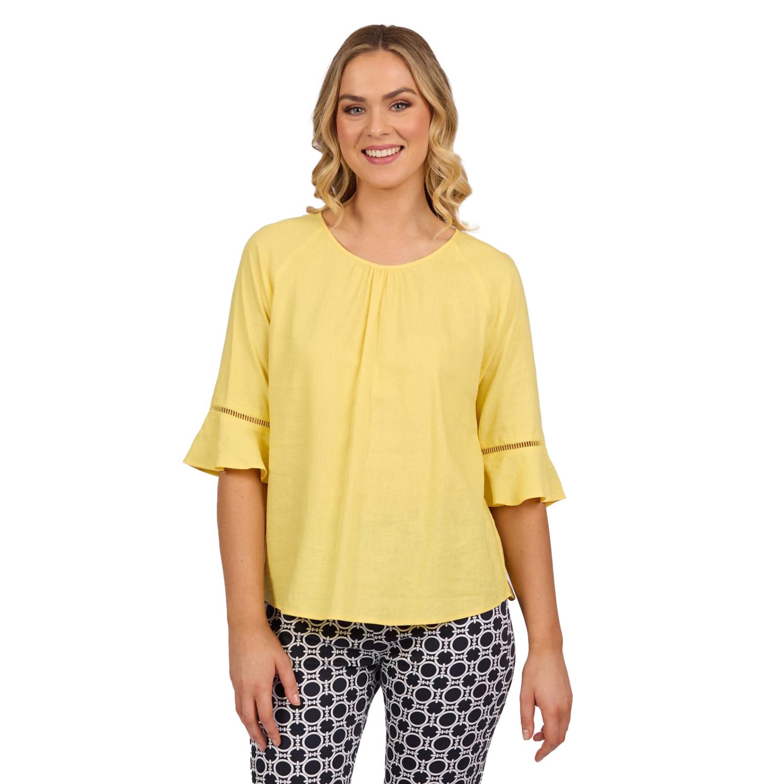 Vassalli Round Neck Top With Elbow Length Frill Sleeve