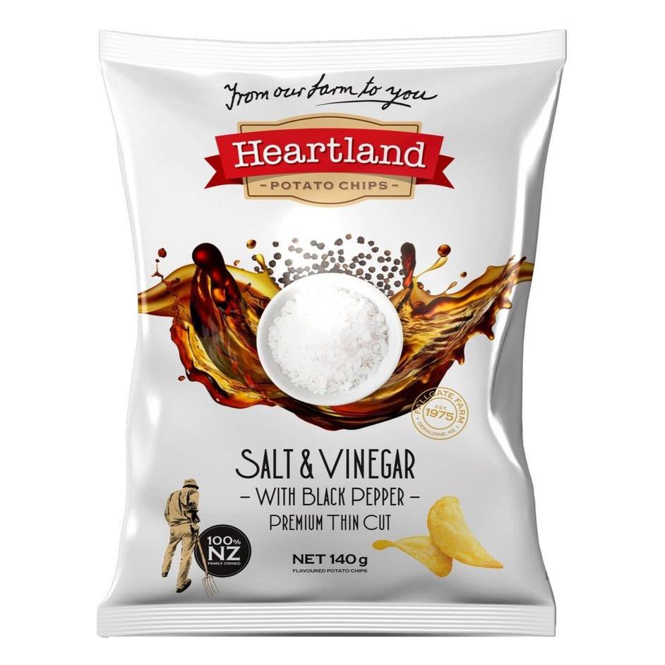 Heartland Premium Thin Cut Salt & Vinegar with Black Pepper 140g