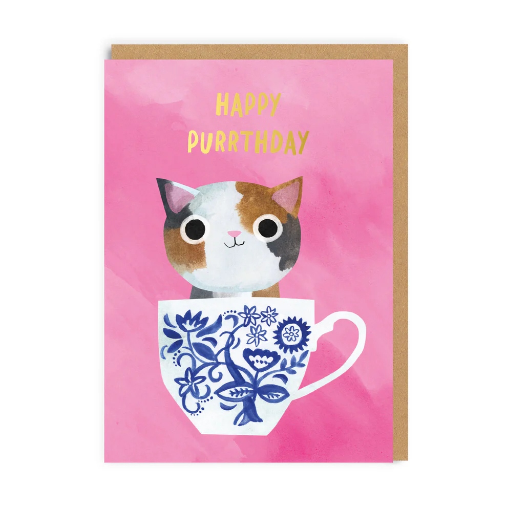 Ohh Deer Pink Teacup Cat Foil Card