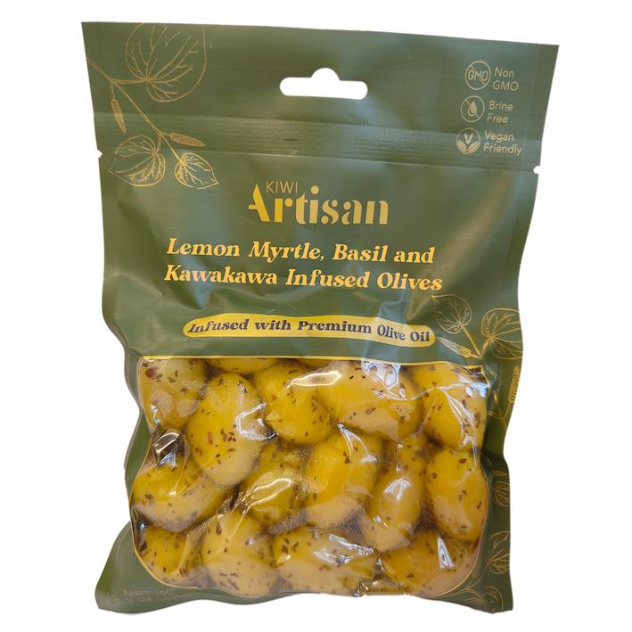 Kiwi Artisan Lemon Myrtle & Kawakawa Infused Olives 150g