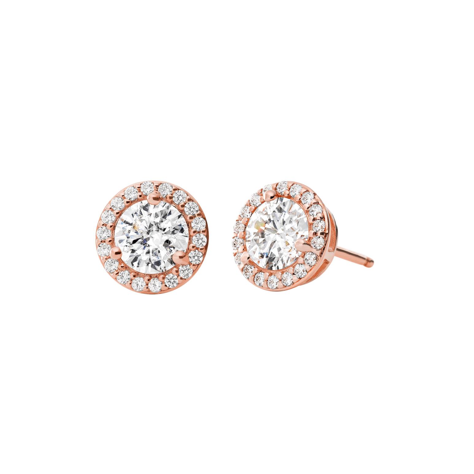 Michael Kors Women's 14K Rose Gold-Plated Sterling Silver Cz Halo Studs