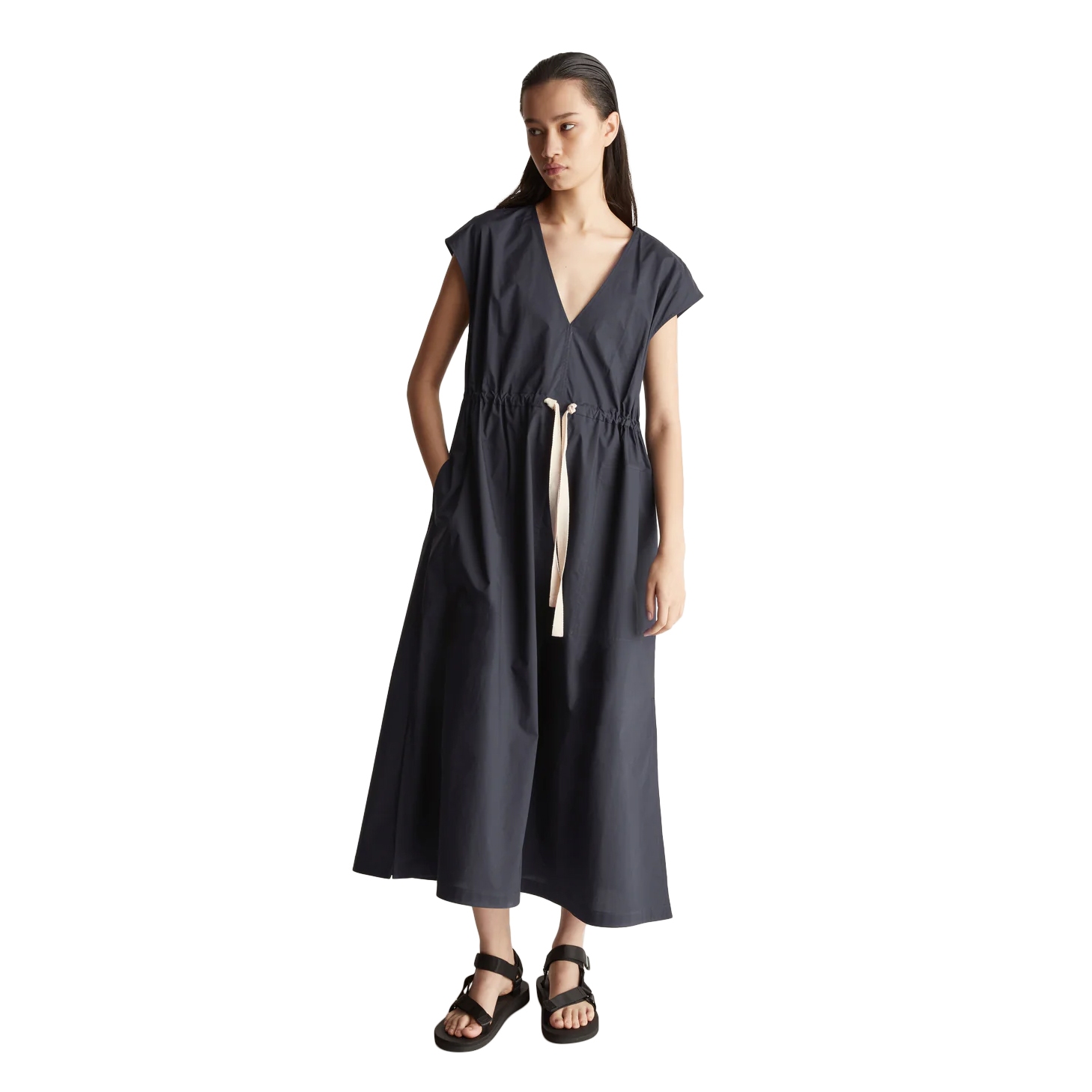 Lee Mathews Poplin V Neck Dress