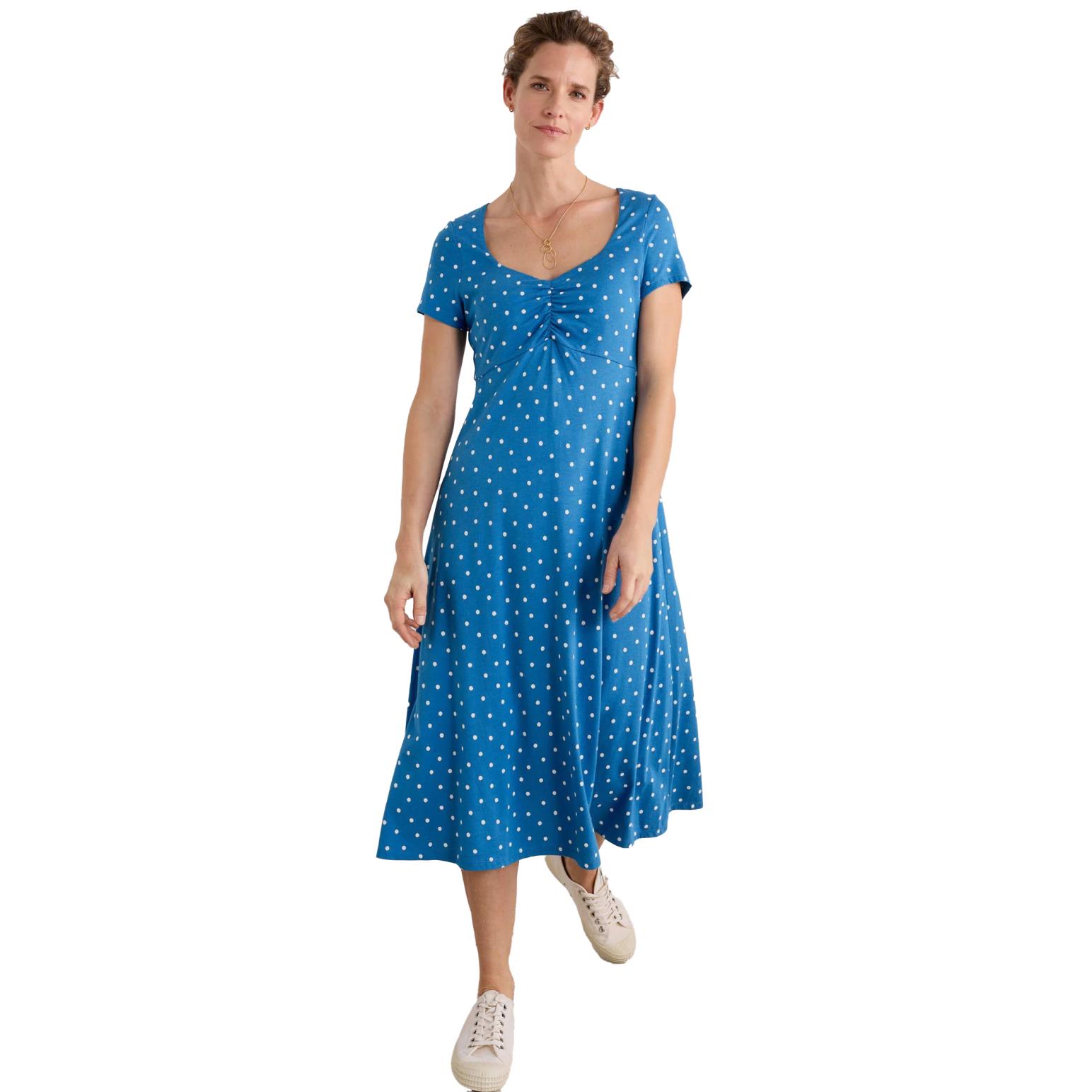 Seasalt Cornwall Secret Cove Dress Little Sponge Spot Sailboats