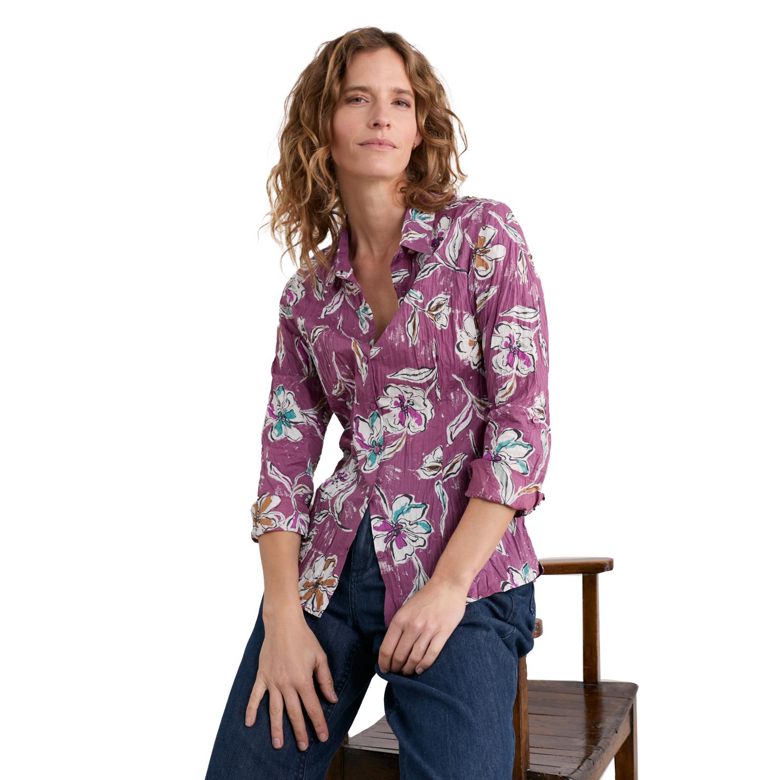 Seasalt Cornwall Larissa Shirt Linework Floral Heather