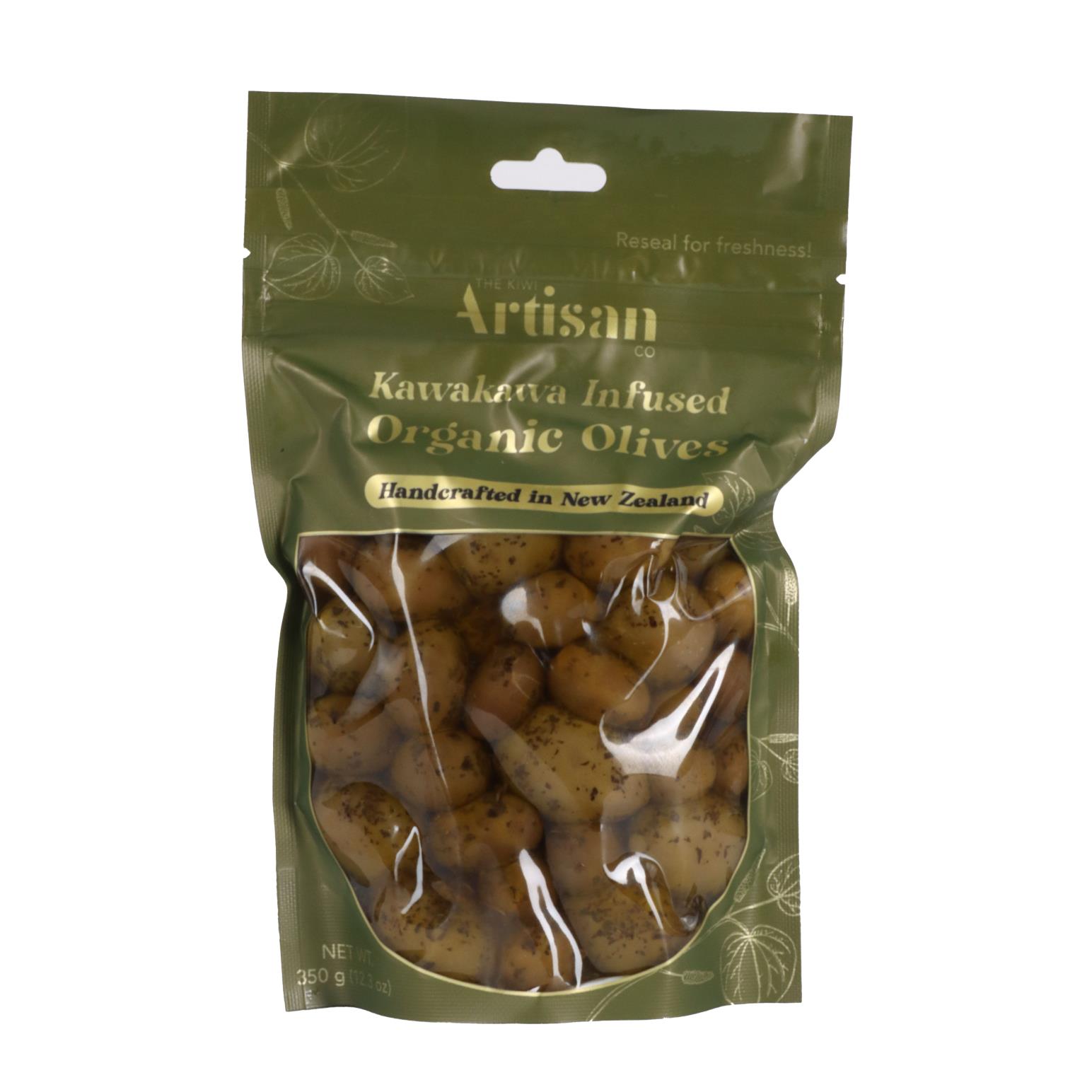 Kiwi Artisan Organic Green Kawakawa Infused Olives 350g