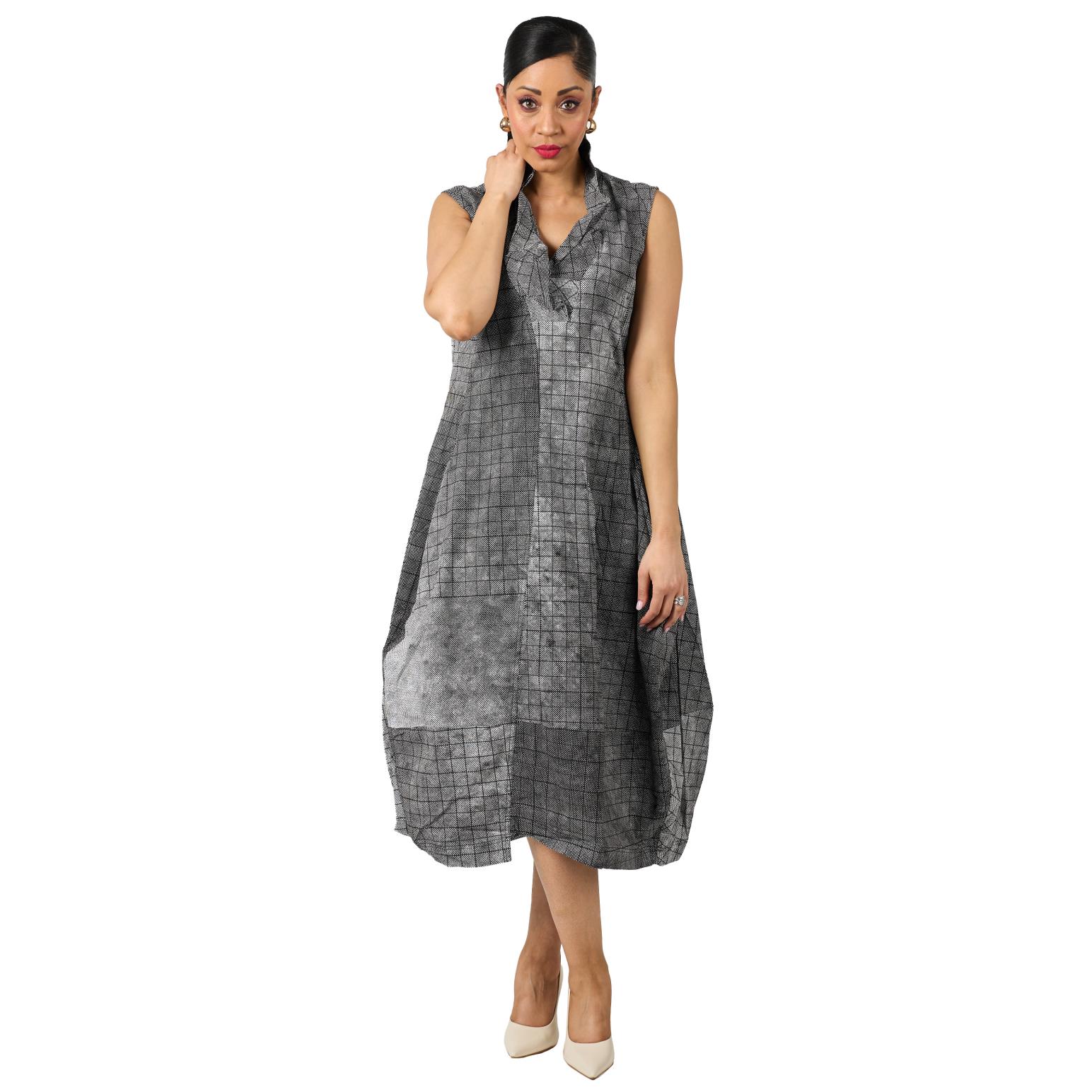 Rundholz Sleeveless Puff Collared Print Dress