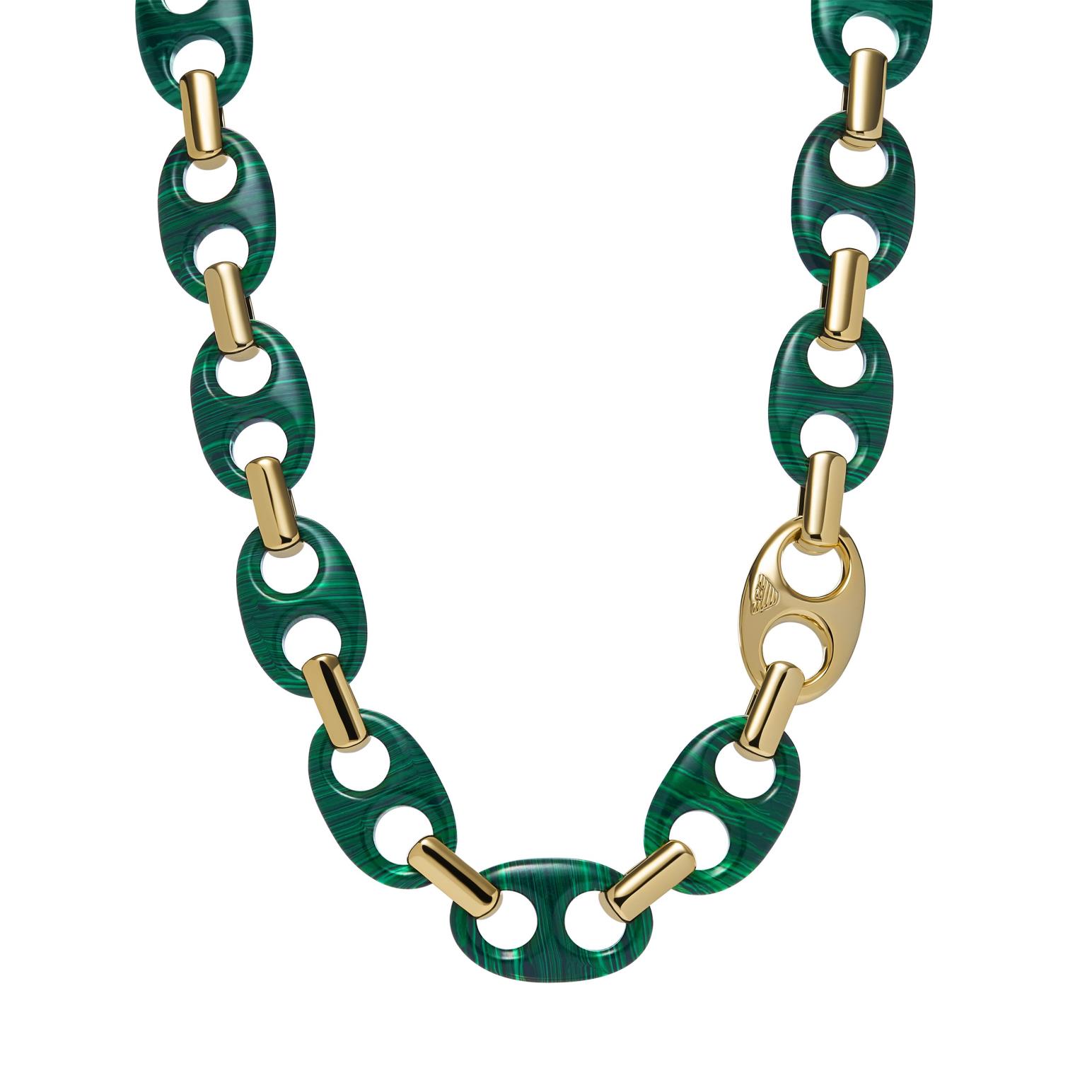 Emporio Armani Green Reconstituted Malachite Chain Necklace