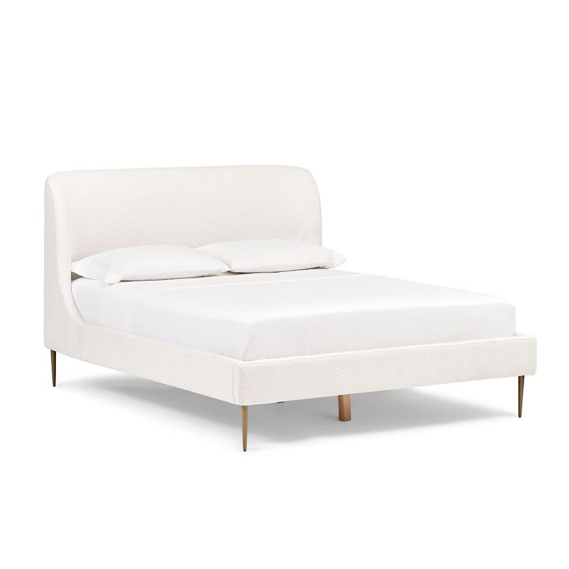 West Elm Lana Upholstered Bed Queen Chunky Boucle White