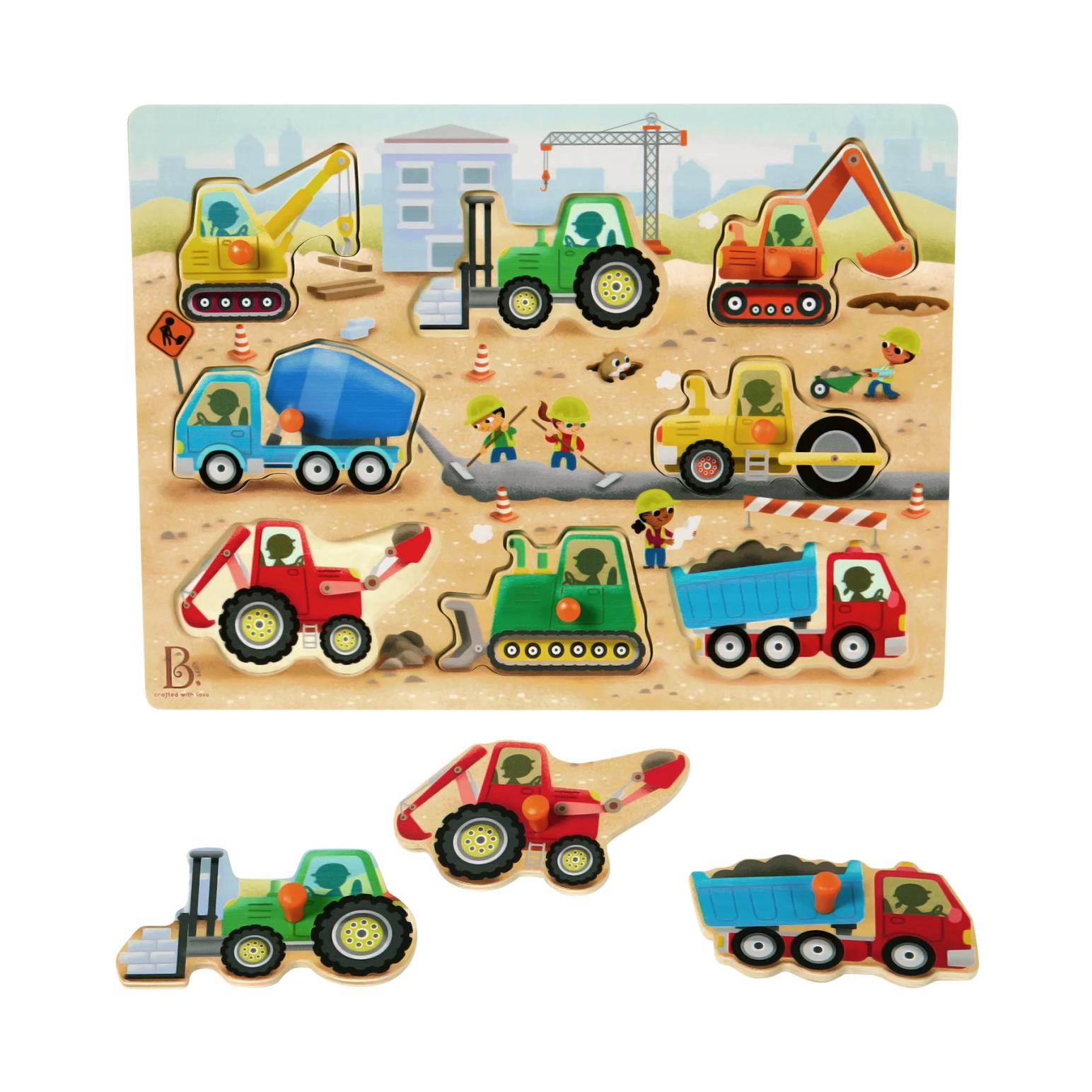 B.Toys Wooden Puzzle - Construction Vehicle