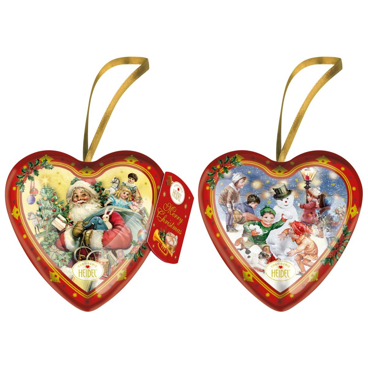 Heidel Christmas Nostalgia Tin Heart Shaped Ornament with Chocolates 54g