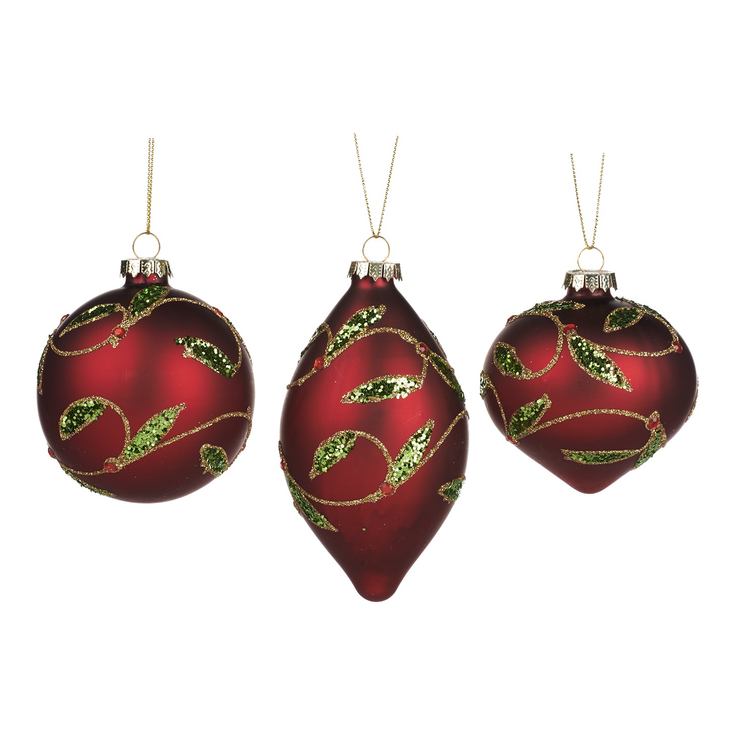 Goodwill Glass Gilt Berry/Lf Swirl Ball/Finial Ornament 8cm Assorted