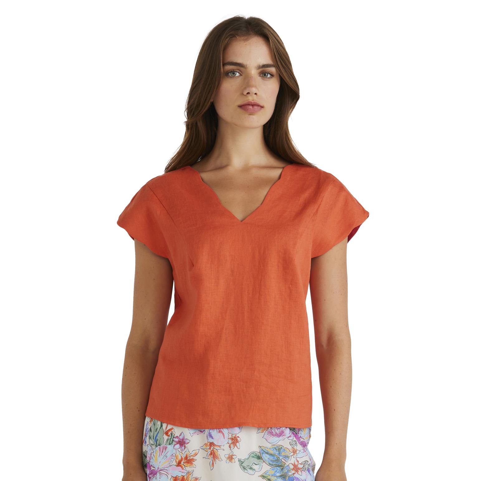 Lania Scallop Linen Top