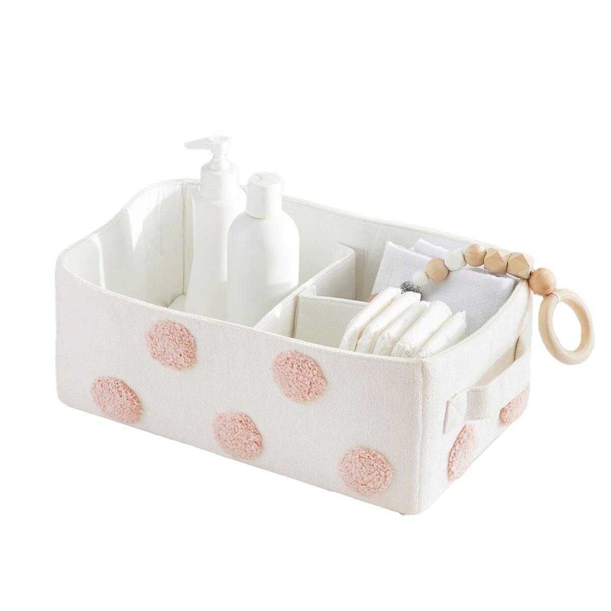 Pottery Barn Kids Embroidered Dot Nursery Storage Divided Bin Blush