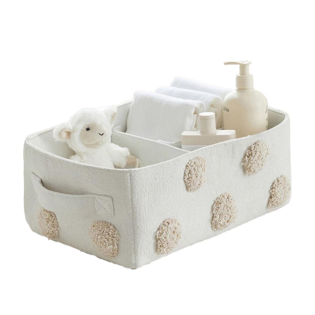 Pottery Barn Kids Embroidered Dot Nursery Storage Divided Bin Oatmeal