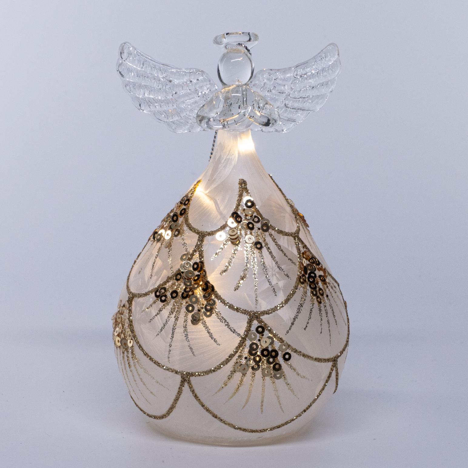 Stellar Haus Round Glass Angel Gold With Frosted Sequins 12cm