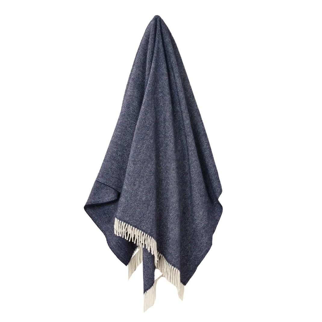 Exquisite Herringbone NZ Pure Wool Collection Throw Navy