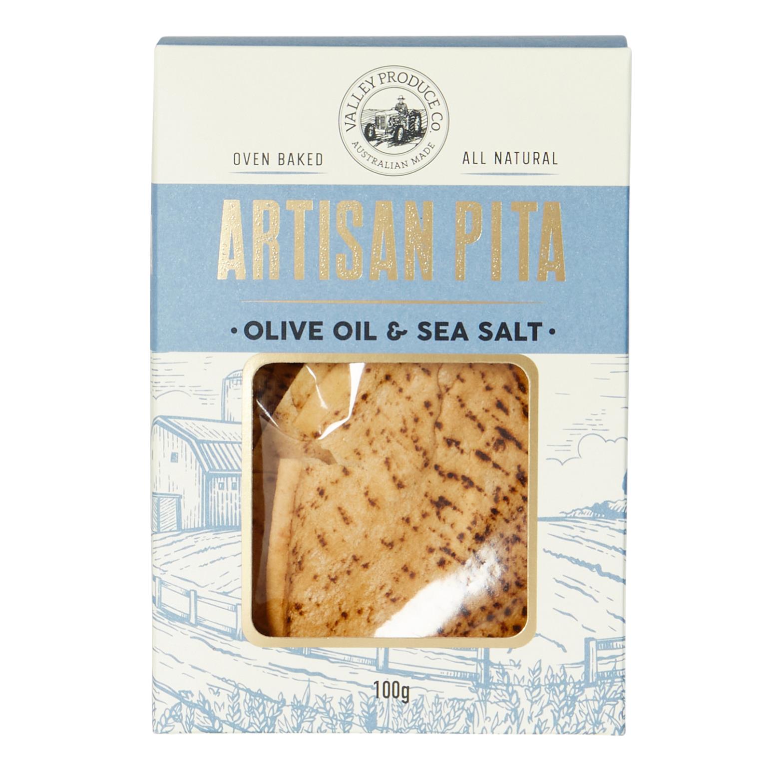 Valley Produce Co. Artisan Pita Box Olive Oil & Sea Salt 100g