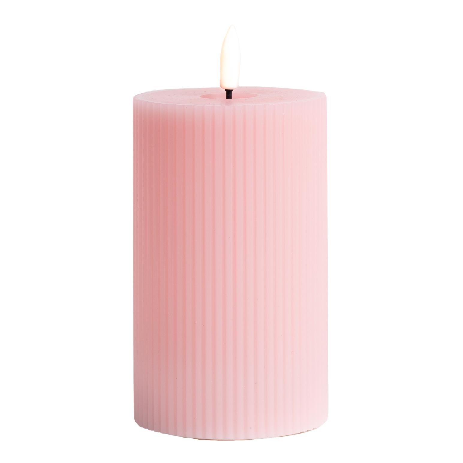 Stellar Haus Pink Fluted Pillar LED Candle With Timer 12.5x7.5cm