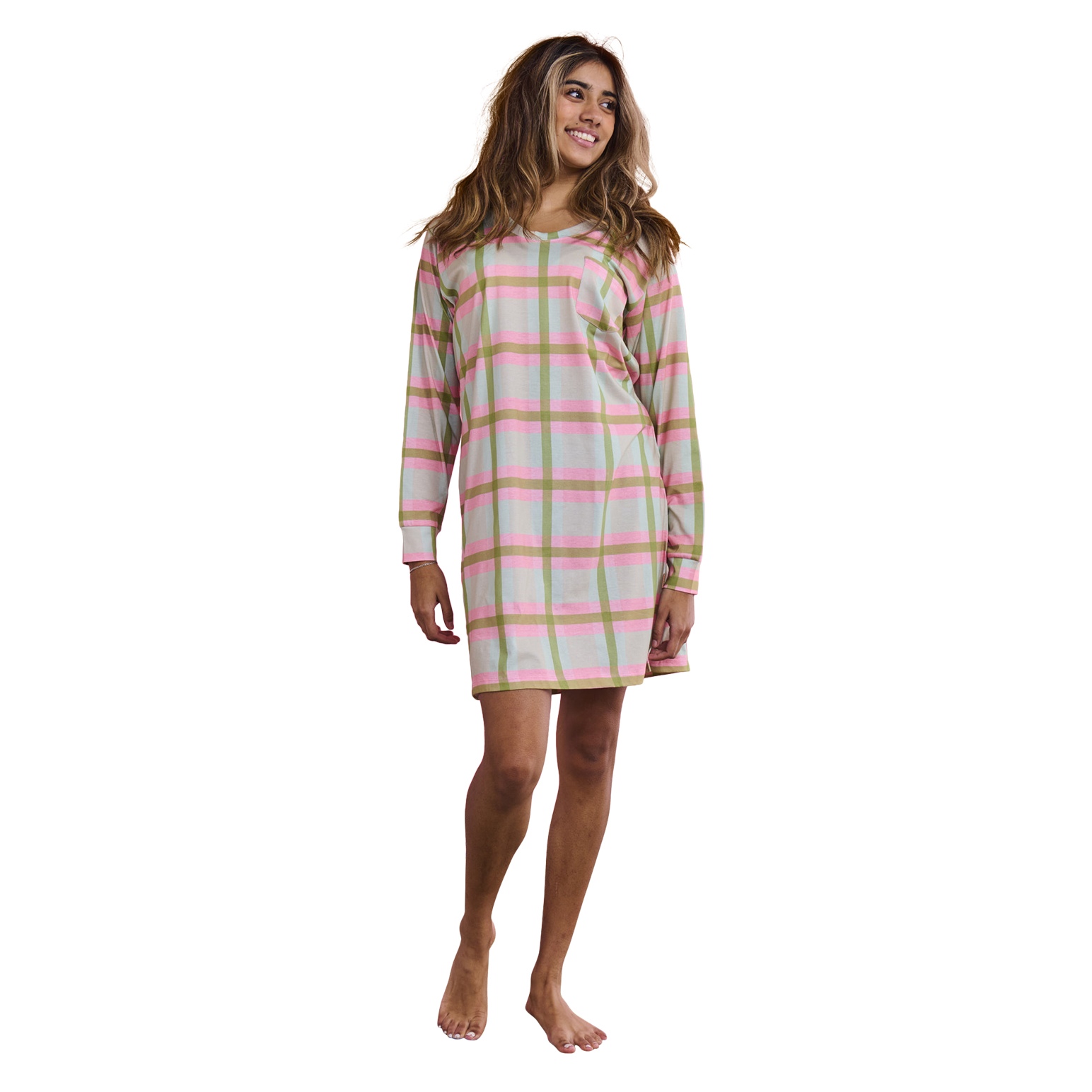 Kip&Co Pistachio Tartan Organic Cotton Long Sleeve Nightie