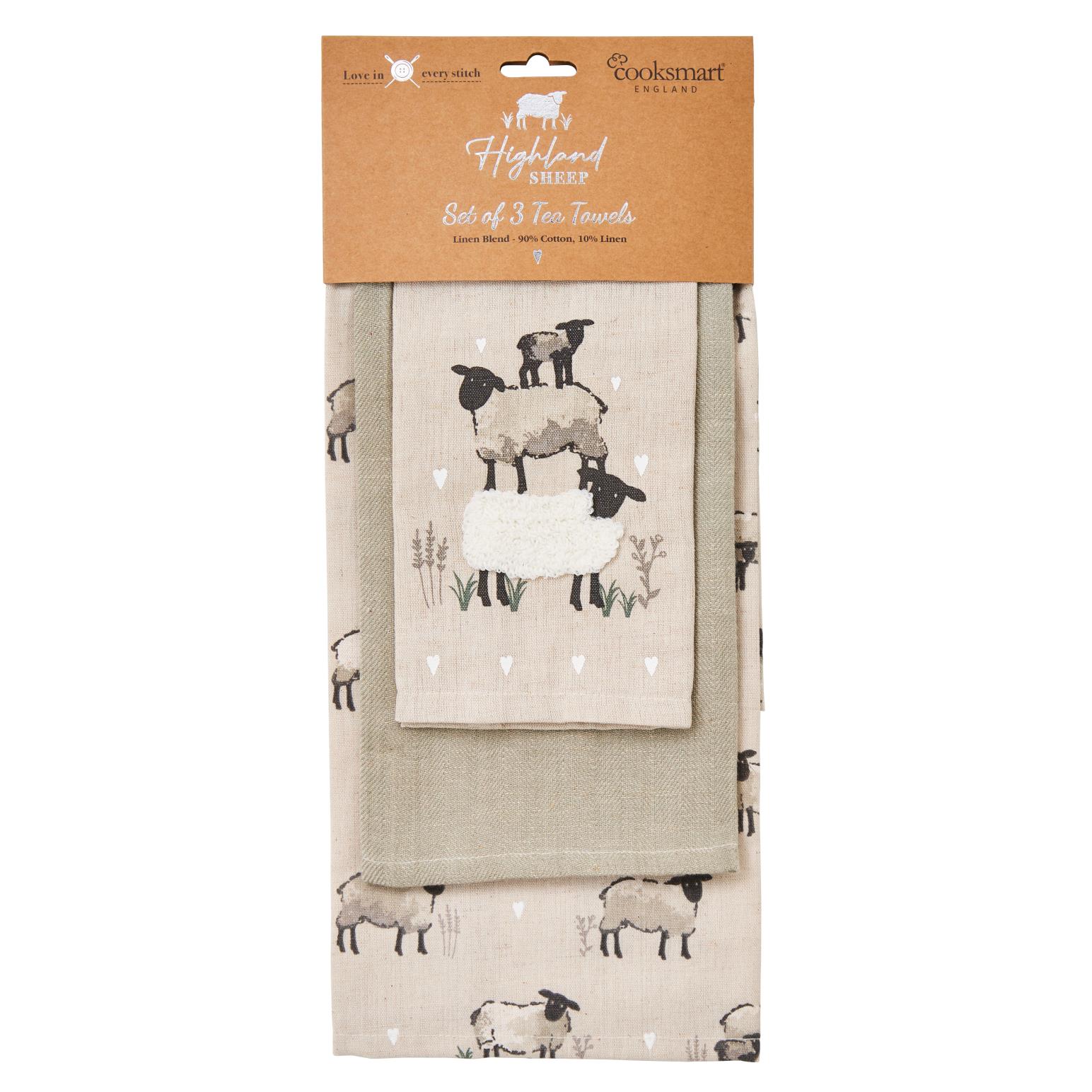 Cooksmart Highland Sheep 3 Pack Tea Towels