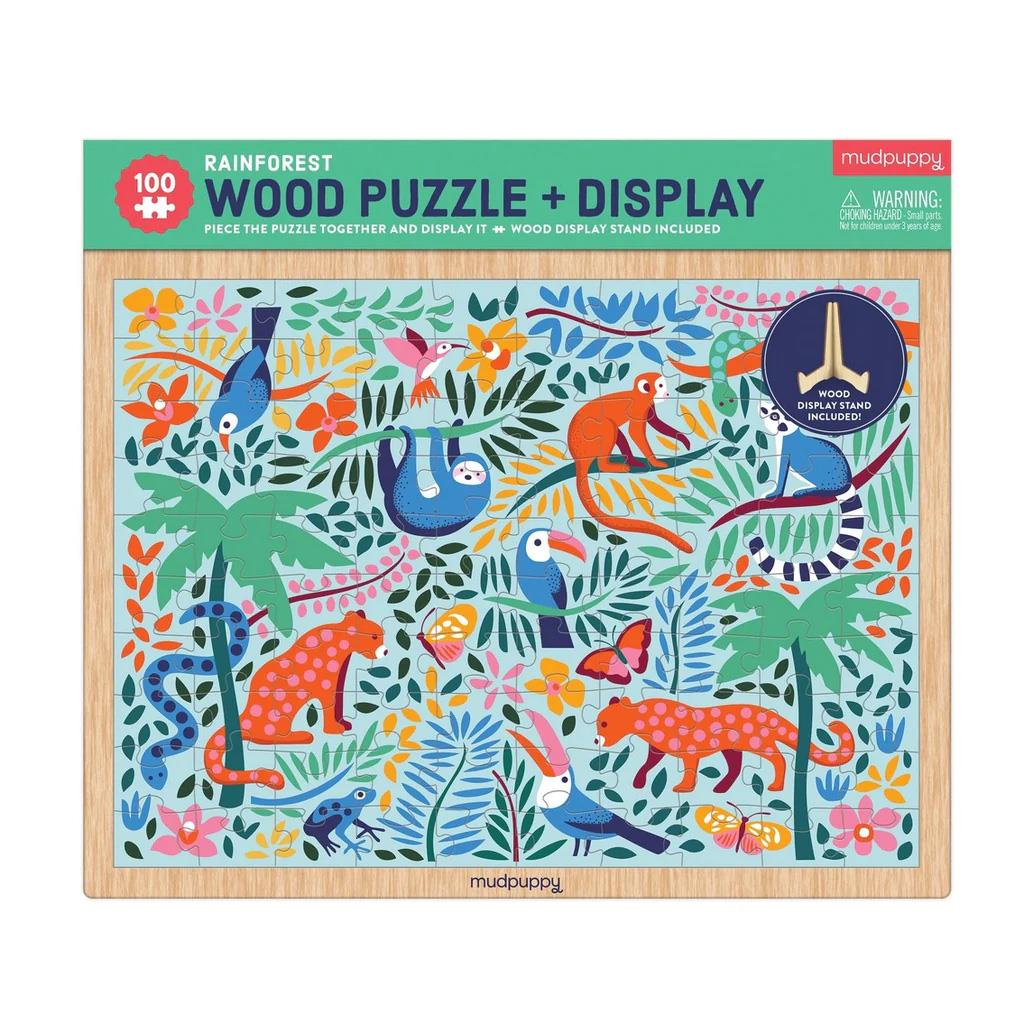 Mudpuppy Rainforest 100 Piece Wood Puzzle + Display