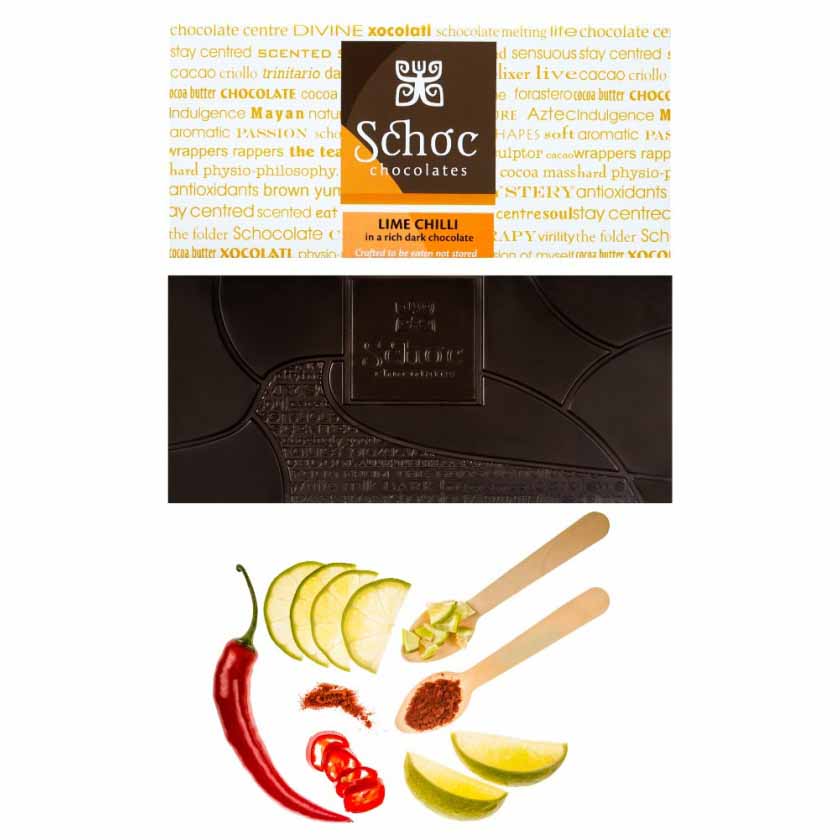 Schoc Chocolate Lime Chilli Dark Chocolate 55% Bar 80g