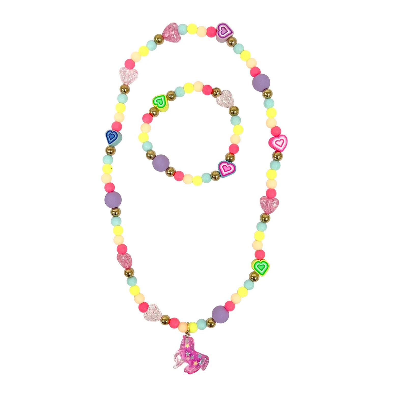 Pink Poppy Unicorn Necklace & Bracelet Set