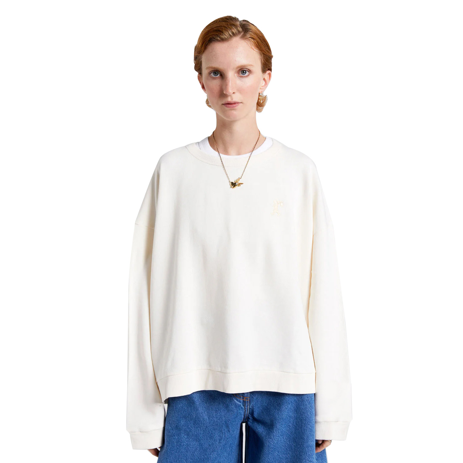 Karen Walker Embroidered Runaway Girl Organic Cotton Crewneck Sweatshirt