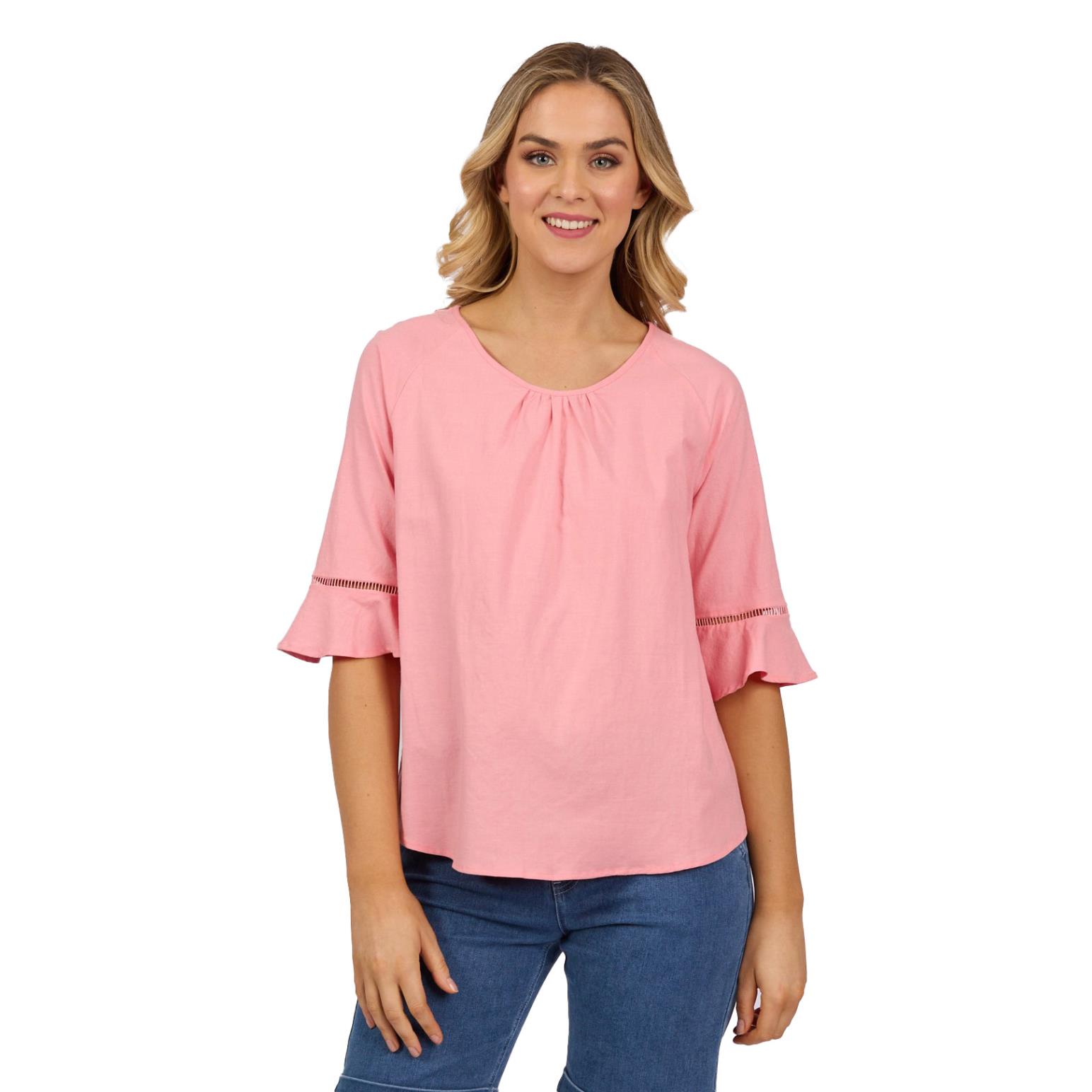 Vassalli Round Neck Top With Elbow Length Frill Sleeve