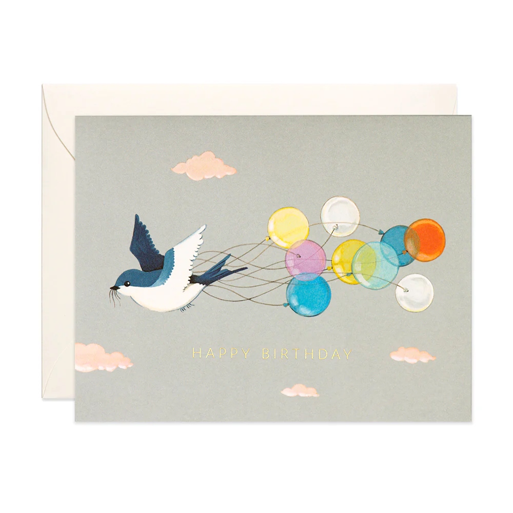 Joo Joo Swallow and Balloons Birthday Foil Card