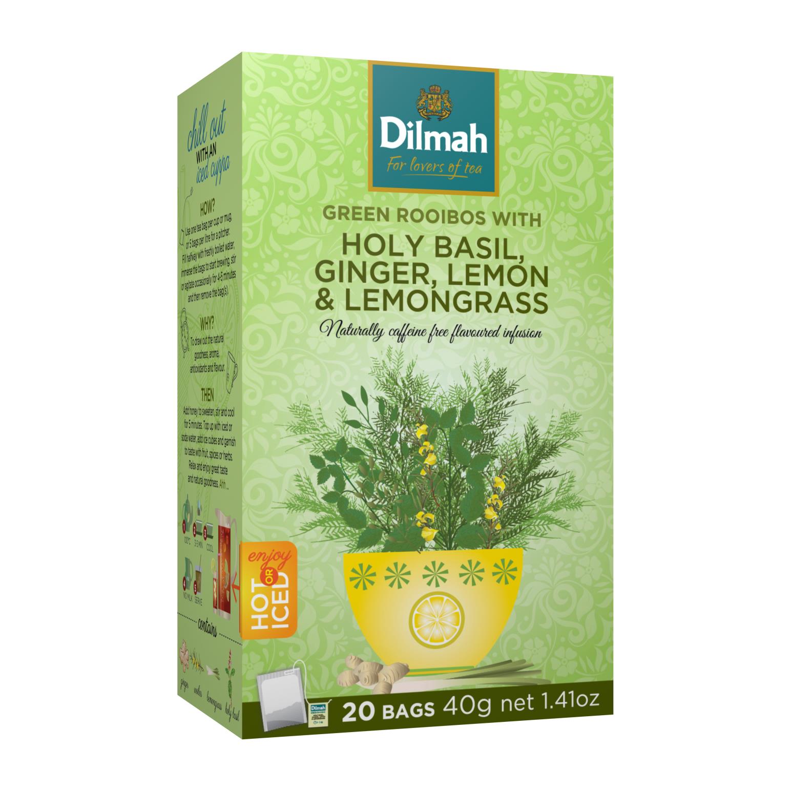 Dilmah Holy Basil Ginger Lemon Lemongrass Green Rooibos Tag Infusion 20 Bag