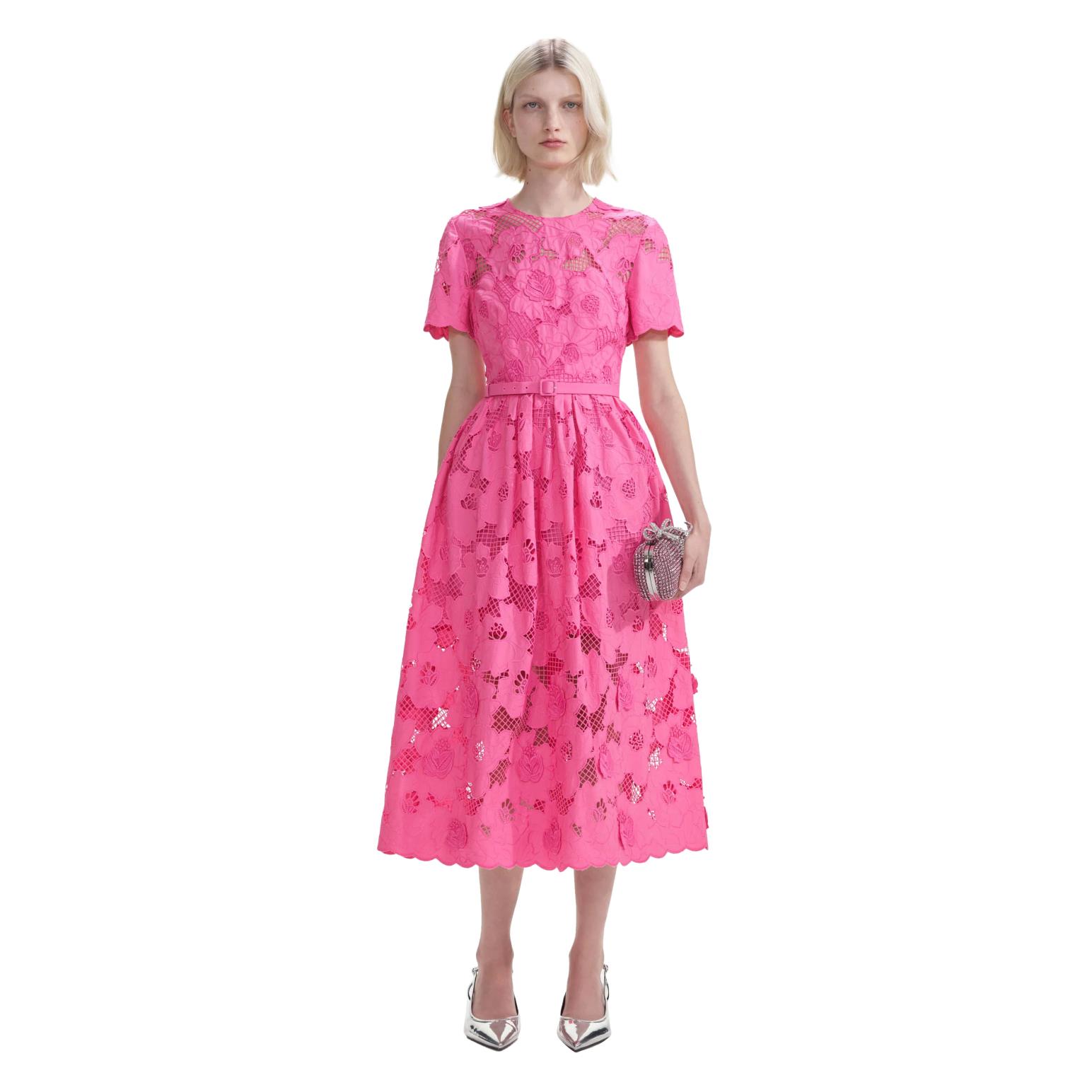 Self Portrait Pink Cotton Lace Midi Dress