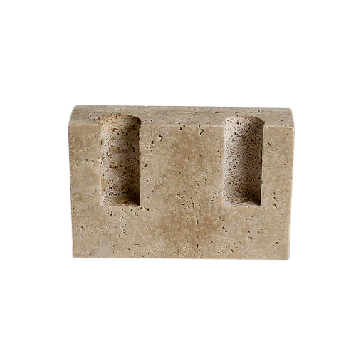 Otis Homewares Twin Flame Candle Holder - Beige Travertine