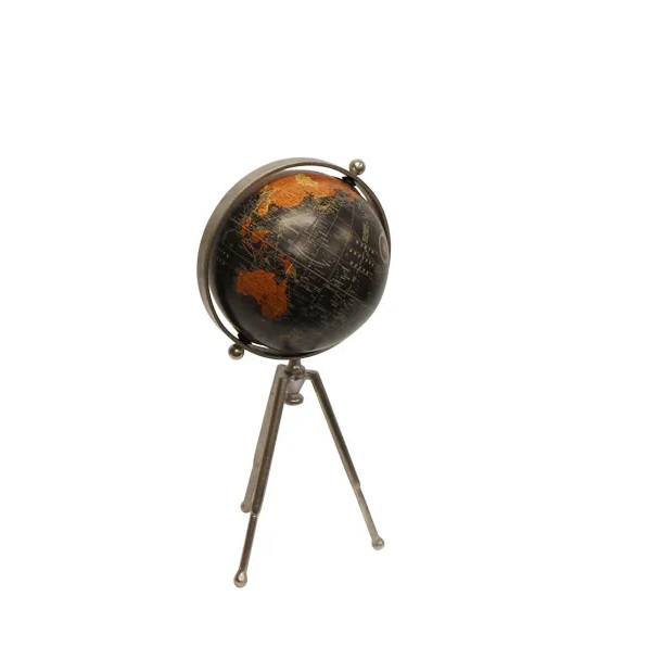 French Country Small Black Globe on Stem Tripod Stand 23cmLx23cmWx48cmH