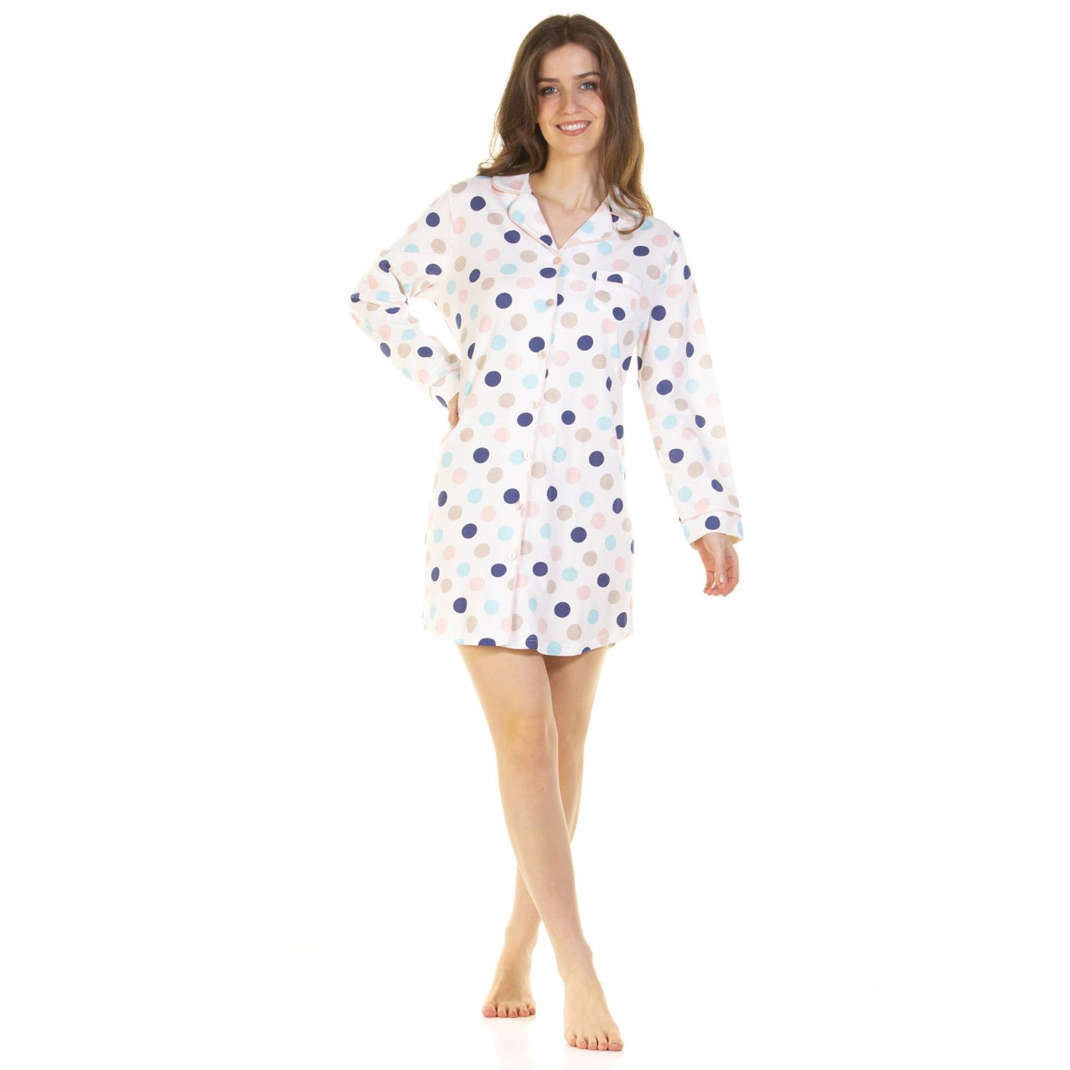 Sue Marks Misty Dots 100% Cotton Long Sleeve Nightshirt