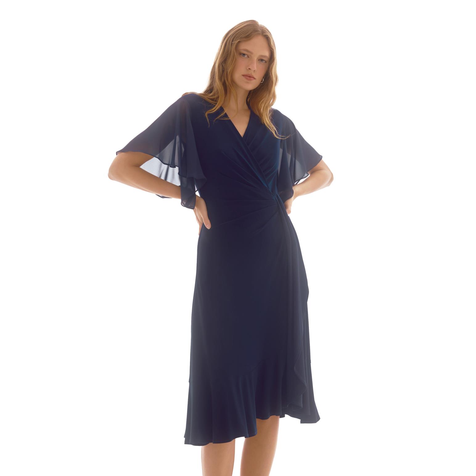 Joseph Ribkoff Silky Chiffon Faux Wrap Dress