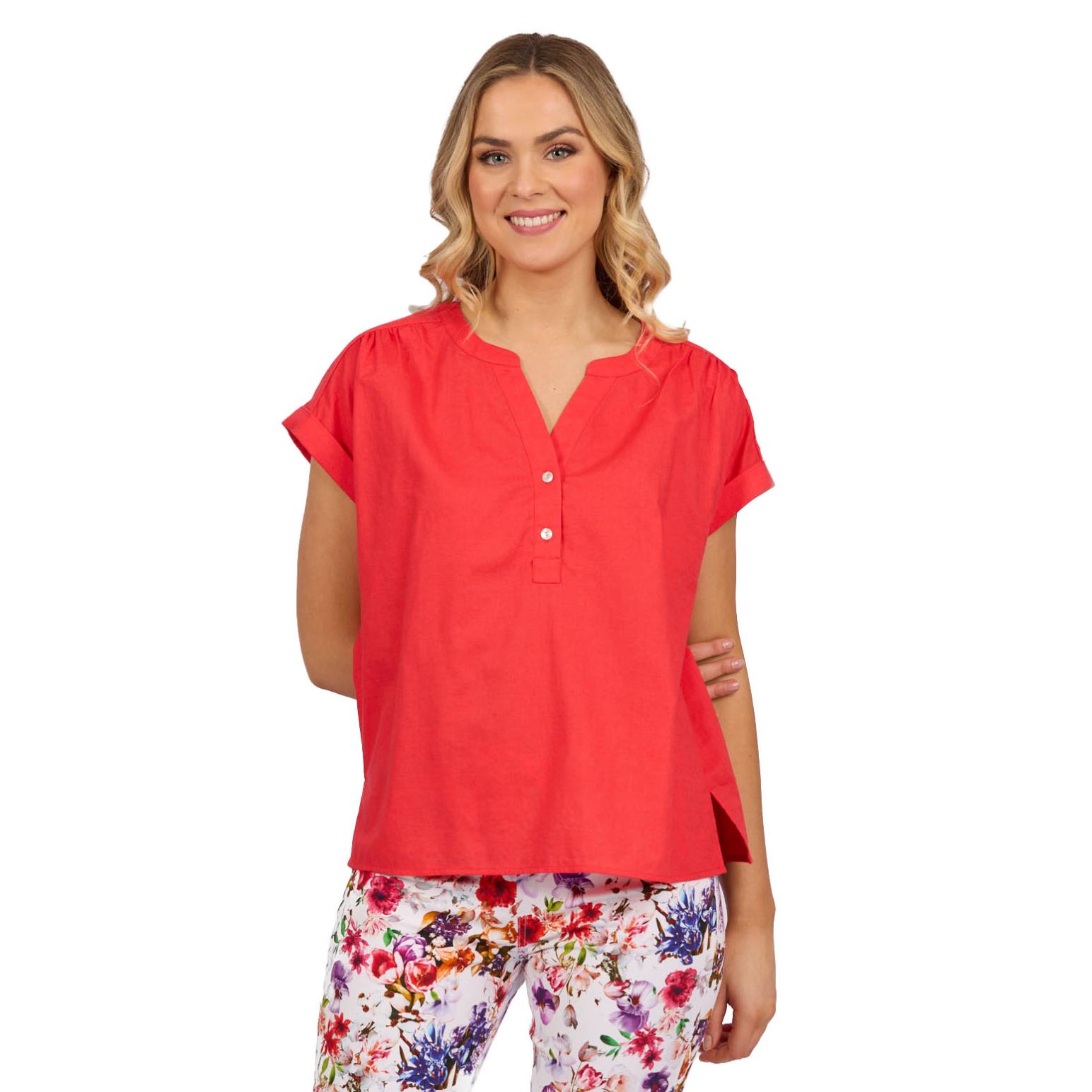 Vassalli Plain Dropped Shoulder Top With 1/2 Placket