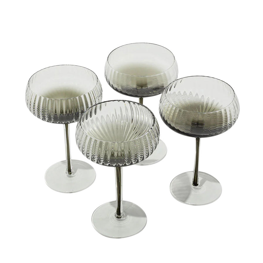 Home Lab Ribbed Champagne Coupe Charcoal Set Of 4