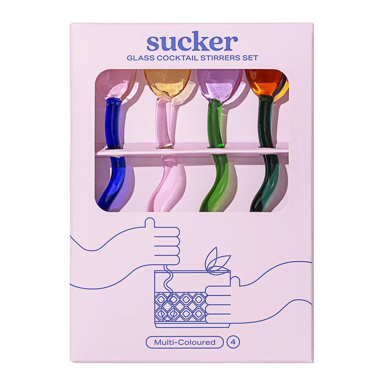 Sucker Glass Cocktail Stirrer 4 Pack