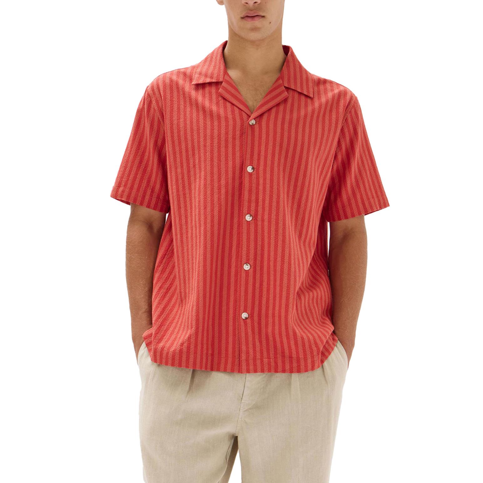 Assembly Label Pierce Seersucker Stripe Short Sleeve Shirt Papaya