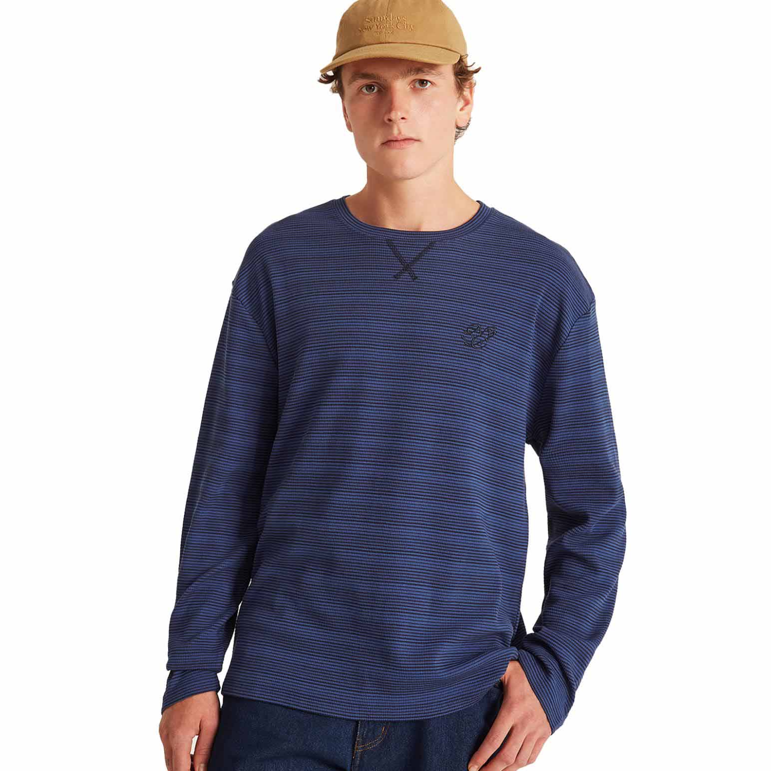 Saturdays NYC Striped Waffle Relaxed Ls Tee