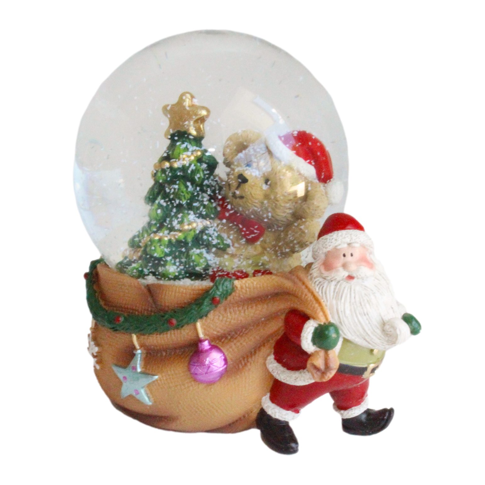 Waterball Santa With Gift Bag And Teddy Bear 65mm